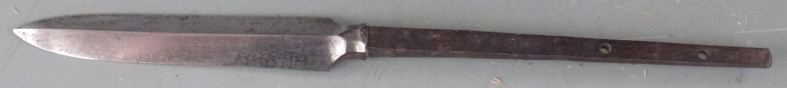 Edo period Japanese yari (spear) circa 1800, triangular in section with hand forged blade, some