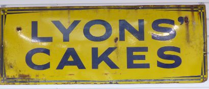 Vintage Lyons' Cakes enamel advertising sign, 46 x 122cm