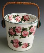 Bristol/ Pountney pottery pail with inner lid decorated with roses by George Steward (ex Wemyss),