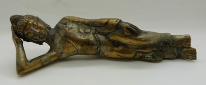 Indian gilt or bronzed metal goddess, L18cm