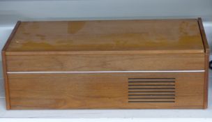 Retro record player with BSR deck, in oak effect case with tapered legs