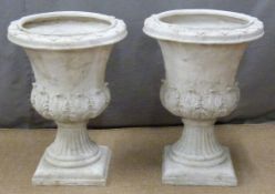 Pair of stone style pedestal garden jardinieres or urns