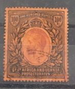 East Africa and Uganda Protectorates 1912-21 100r, purple and black/red SG62. Possibly a cleaned