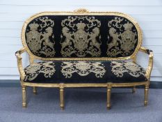 French gilt framed salon sofa, length 158cm