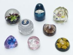 Eight various paperweights including Caithness, blue john, Wedgwood etc.