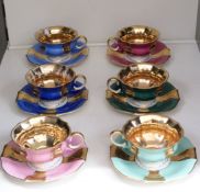 Harlequin set of Lindner, Bavaria, Germany cabinet cups and saucers