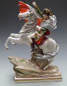 German porcelain figure of Napoleon on horseback crossing the Alps, unmarked but probably Sitzendorf