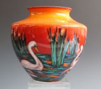 Anita Harris swan vase, signed by artist Sam Johnson to base and marked Trial, H27cm