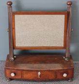 19th century mahogany bow front mirror with three drawers below, width 51cm