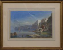 Italian School watercolour coastal or lake scene, indistinctly signed lower left, 25 x 39cm