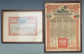 1913 Chinese Government gold loan / bond / share certificate and a North Butte Mining Company 100