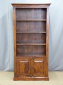 A hardwood bookcase with cupboard under, W90 x D40 x  H180cm