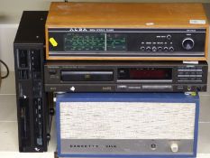 Retro Dansette Viva record player in blue and grey Rexine finish, together with Technics CD