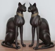 A Toit pair of bronze Egyptian cats with gilt neck bands, height 62cm
