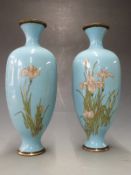 A pair of 19thC Japanese cloisonné vases with floral decoration, 30cm tall