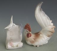 Lladro figure of a cockerel, H23cm and a Lladro Society scroll, H18cm