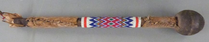 African knobkerrie with bound hide and beadwork handle, L47cm