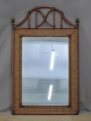 Bamboo and wicker or similar framed mirror, W78 x H128cm