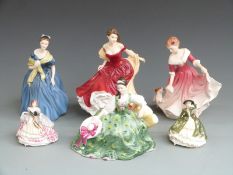 Four Royal Doulton figurines and two Coalport examples including My Best Friend, tallest 21cm