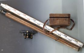 W Ottway & Co, surveyor's level in case with tripod and measuring staff