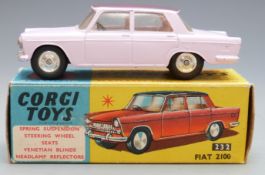 Corgi Toys diecast model Fiat 2100 with pale pink body, mauve roof and lemon interior, 232, in