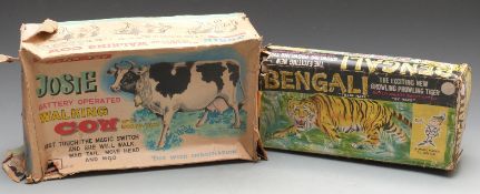 Two battery operated animals comprising Marx Bengali The Exciting New Growling Prowling Tiger and