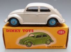 Dinky Toys diecast model Volkswagen with grey body and blue hubs, 181, in original box.