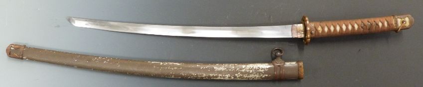 Imperial Japanese Army wakizashi with 55.5cm family blade in shin gunto mounts, signed possibly Nobu