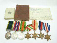 British Army WWII medals comprising 1939/1945 Star, France & Germany Star, Africa Star, Italy
