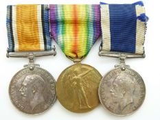 Royal Navy WWI medals comprising War Medal and Victory Medal, naming illegible and Long Service &