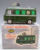 Dinky Supertoys diecast model BBC TV Roving Eye vehicle with green body, grey hubs and rotating