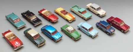 Thirteen Dinky Toys diecast model cars including Monte Carlo Rallye Hillman Imp, Cadillac police