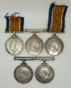 British Army WWI medals comprising five War Medals named to 52496 Sgt T A George MGC, 88219 Pte N