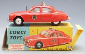 Corgi Toys diecast model 2.4 Jaguar Fire Service Car with red body, lemon interior, roof speaker and