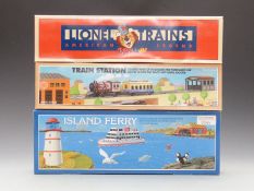 Three clockwork tinplate railways one Lionel 'American Legend' the other two Schylling 'Island Ferry
