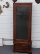 Wooden cased metal gun safe/ cabinet with ammunition drawer under, 170x63x31cm