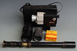 W.Ottway military sighting scope No4 (Mark I) dated 1905, Hanimex Loadmatic MP400 cine camera,