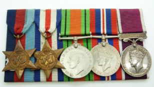 British Army WWII medals comprising 1939/1945 Star, France & Germany Star, Defence Medal, War