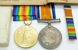 British Army WWI medals comprising War Medal and Victory Medal named to Pte L A Corsham, Royal Welsh