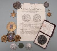 Two Lusitania (German) medals, together with WWII Italy and Africa Stars, hallmarked silver RAF