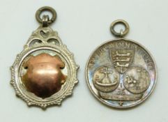 Two hallmarked silver Dover interest sporting medals, one Dover Swimming Club engraved verso R Dixon
