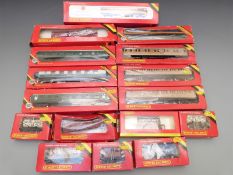 Sixteen Hornby 00 gauge coaches, wagons and tankers including Southern Rail, Shell, Naysmith