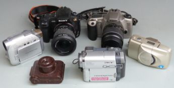 Cameras and accessories to include Canon EOS 3000N with 28-80mm lens, Sony Alpha A300 with 3.5-5.6