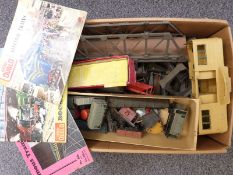 A collection of Hornby Dublo and similar 00 gauge wagons, buildings and accessories including a