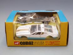 Corgi Toys diecast model Ghia 5000 Mangusta with De Tomaso chassis and white and blue body, 271,