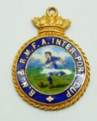 A 9ct gold and enamel RN & RMFA Inter-port Cup football medal, 9.7g