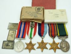 British Army WWII medals comprising 1939/1945 Star, Italy Star, Burma Star, War Medal and