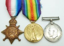 British Army WWI medals comprising 1914/1915 Star, War Medal and Victory Medal named to 4819 Pte E