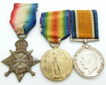 British Army WWI medals comprising 1914/1915 Star, War Medal and Victory Medal named to 2170 Pte H