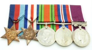 British Army WWII medals comprising 1939/1945 Star, France & Germany Star, Defence Medal, War